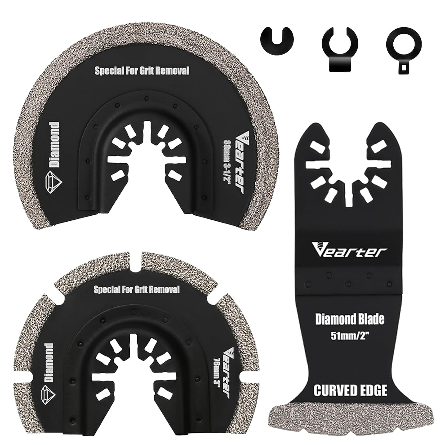 3PCS Diamond Oscillating Saw Blades, Universal Multitool Blades for Grit Grout Removal, Quick Release Multi Tool Kit for Tile, Air Brick, Cement, Concrete, Masonry
