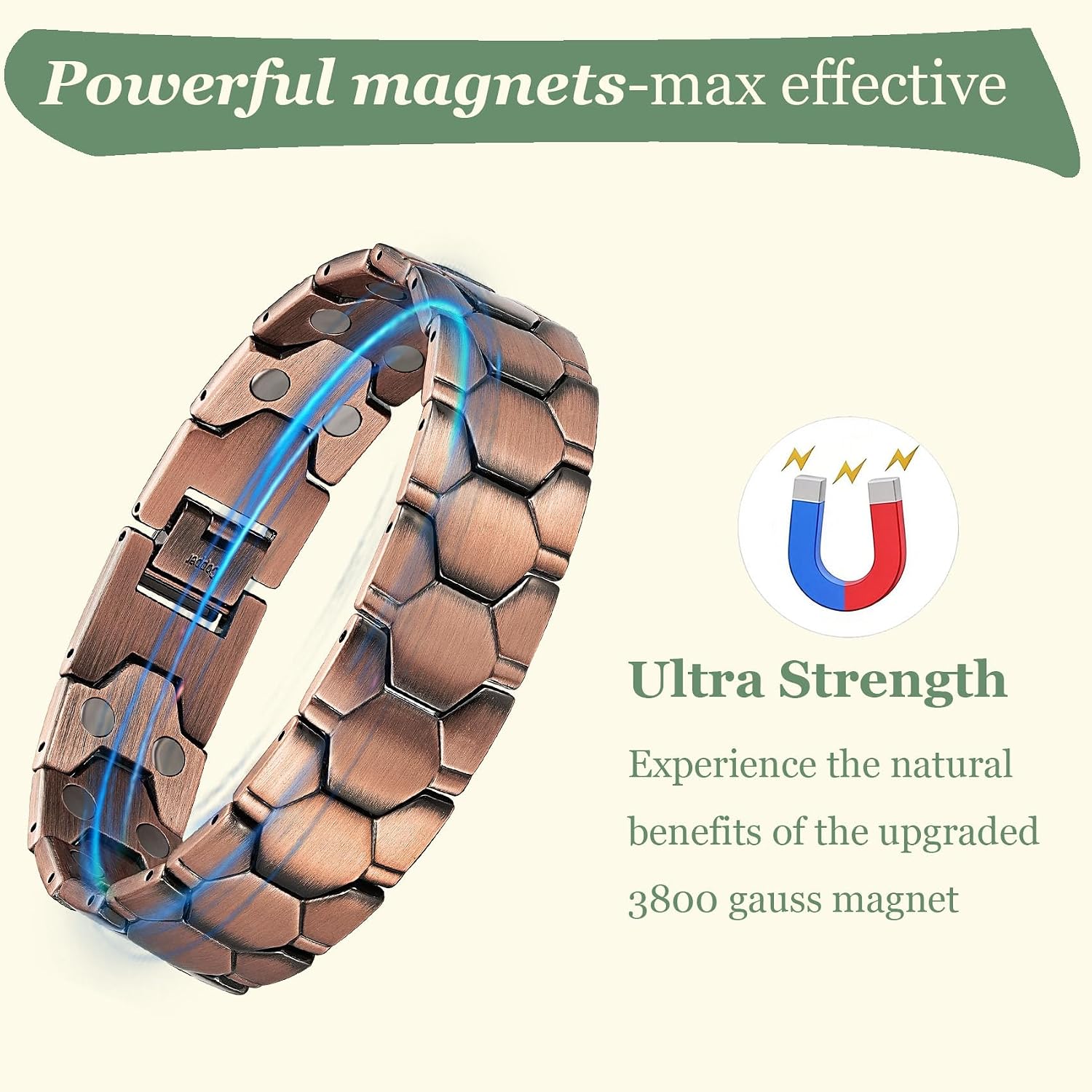 99% Pure Copper Bracelets for Men, Ultra Strength Magnetic Therapy Bracelet for Pain Relief with Neodymium Magnets