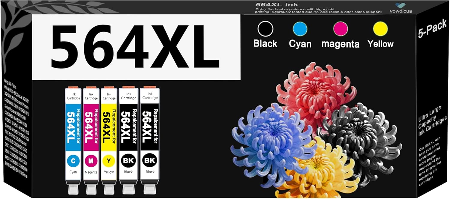 564XL Black Ink Cartridges Set Compatible 564XL High Yield Ink Cartridges Replacement for HP 564 XL with Photosmart 5520 6510 6520 7520 7525 DeskJet 3520 3522 Officejet 4620 Printer (4 Pack B/C/M/Y)