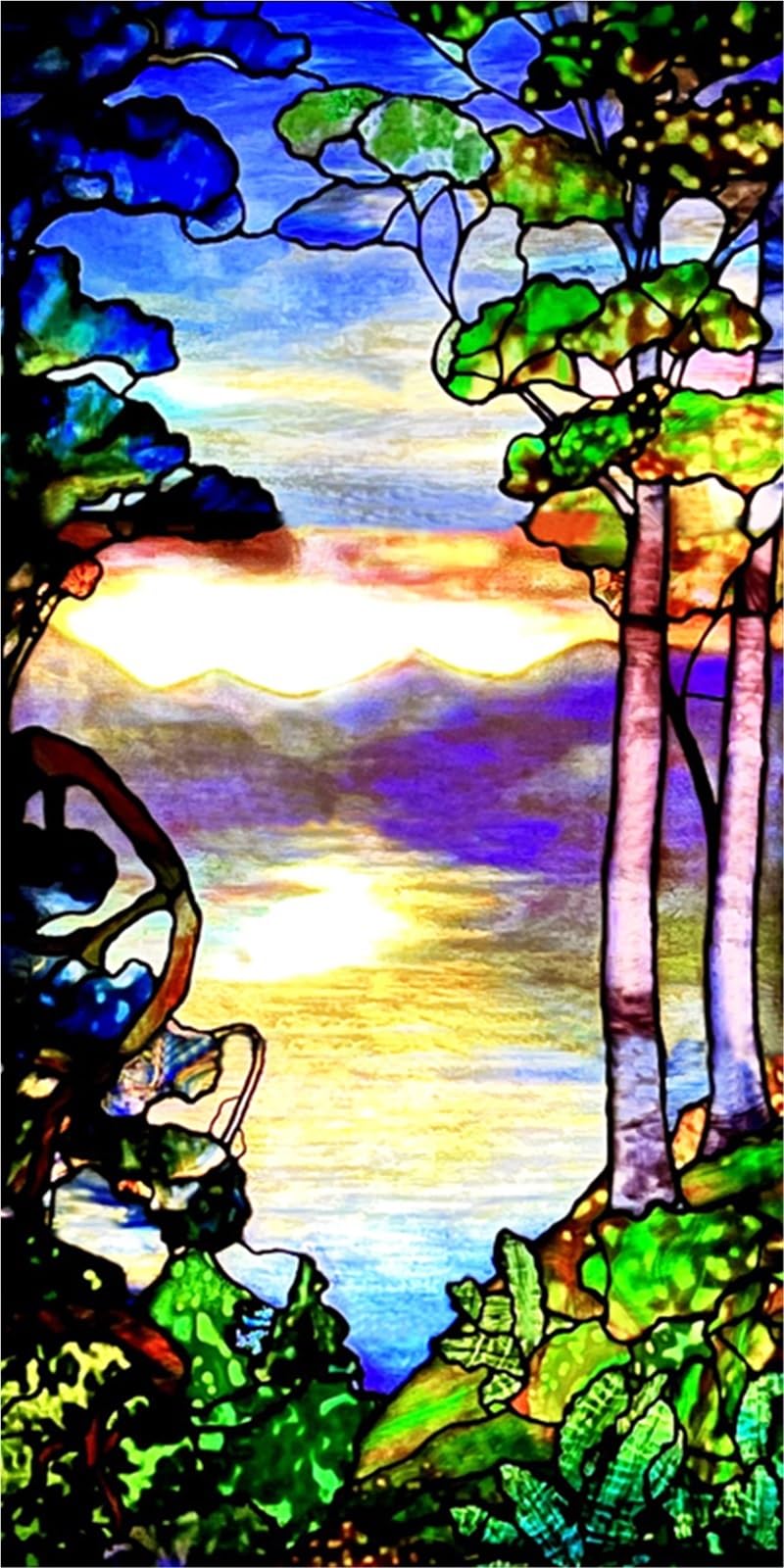 Stained Glass Window Film,Frosted Privacy, Static Cling,Vintage Colorful Stickers for Glass Windows(Color-02,56X116cm)