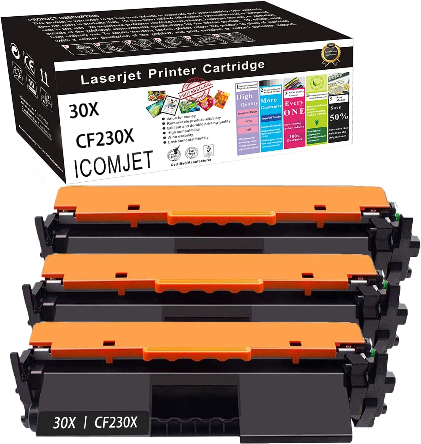 Compatible Toner Cartridge Replacement for HP 30X CF230X 30A CF230A Work for HP Laserjet M203d M203dn M203dw MFP M227fdn M227fdw M227sdn (3 Black)