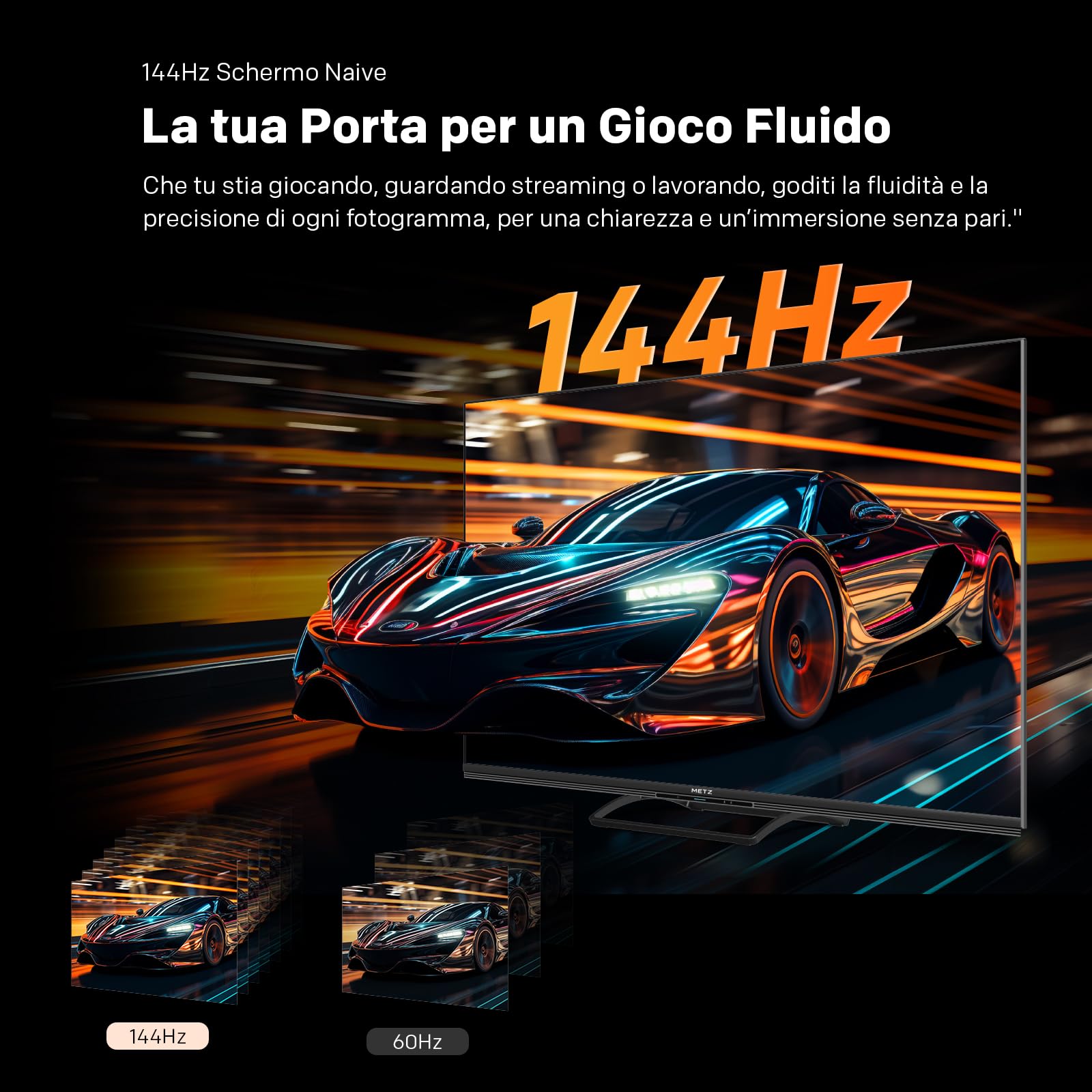 Metz TV QD-MiniLED 55 Pollici Smart TV MNE8000Z, 144hz, MEMC, Dolby Vision Atmos, HDR10, Freesync, VRR, ALLM, Googlecast,Tuner DVB-T/T2/C/S/S2/Analogico