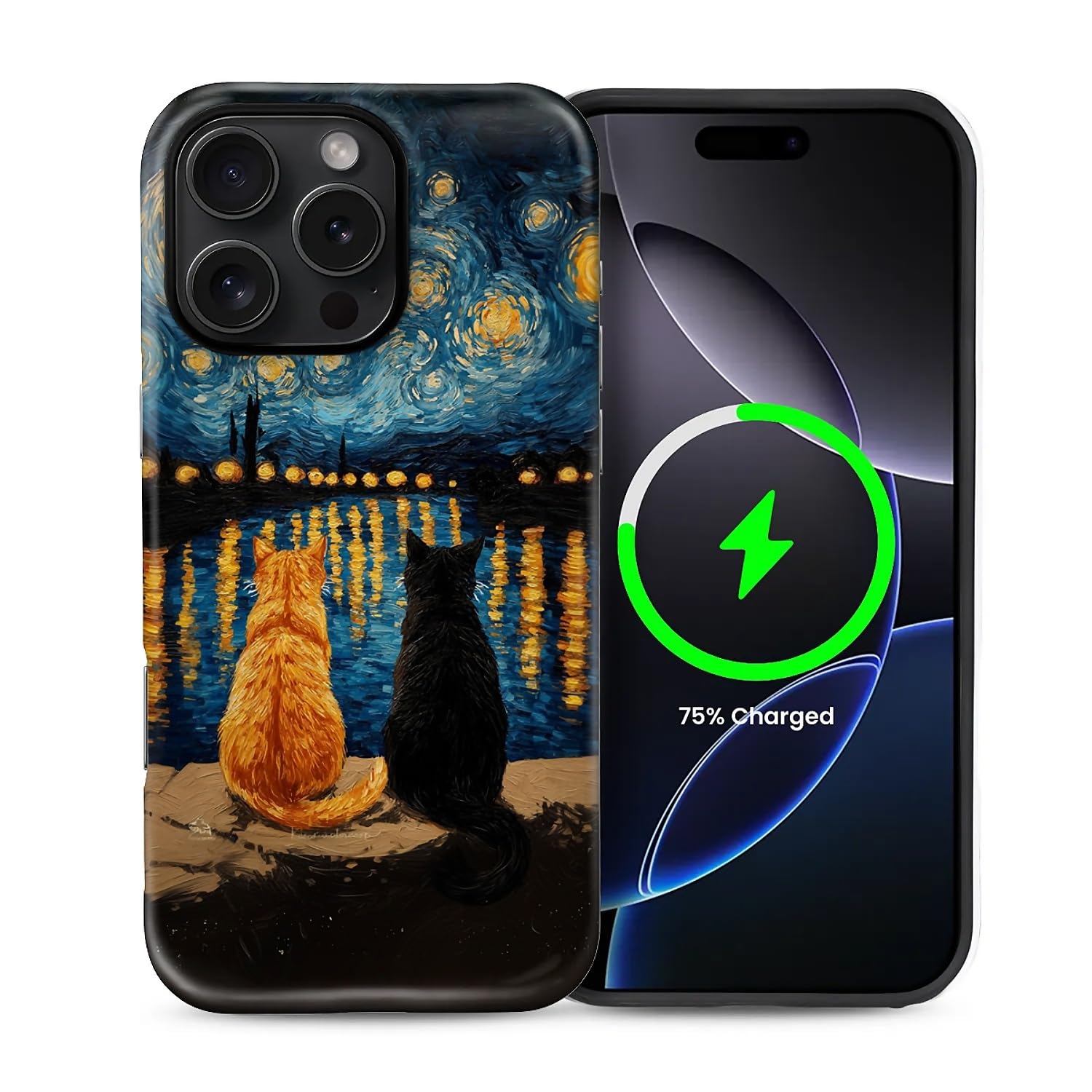 CARLOCA Custodia protettiva lucida per iPhone 16 Pro, compatibile con Magsafe, custodia protettiva lucida per ragazza e ragazzo, antiurto, carica magnetica, motivo pittura a olio, arancione e nero