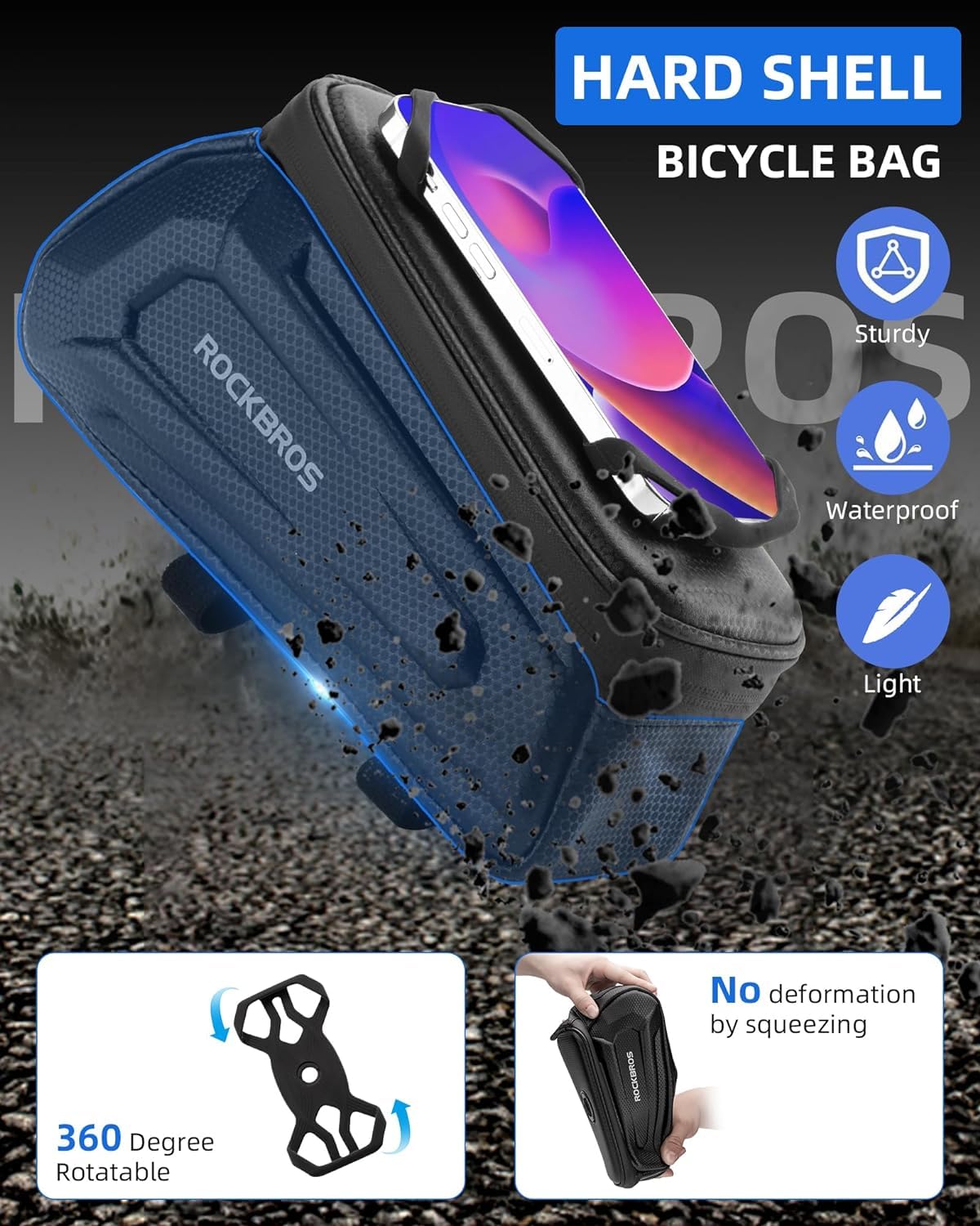 ROCKBROS Borsa da testa per telaio della bicicletta, supporto per telefono cellulare per mountain bike e bici da strada, compatibile con telefoni sotto i 6,5 pollici, capacità 1,5 l