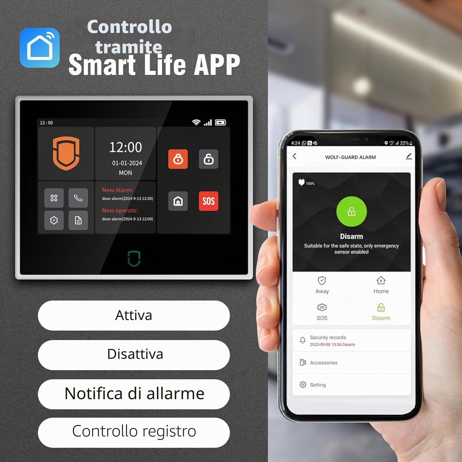 Wolf Guard antifurto allarme casa domestico con touch screen da 7 pollici, sistema di sicurezza intelligente 4G + WiFi con controllo tramite app Tuya, rilevatore di movimento (WT4F-B)