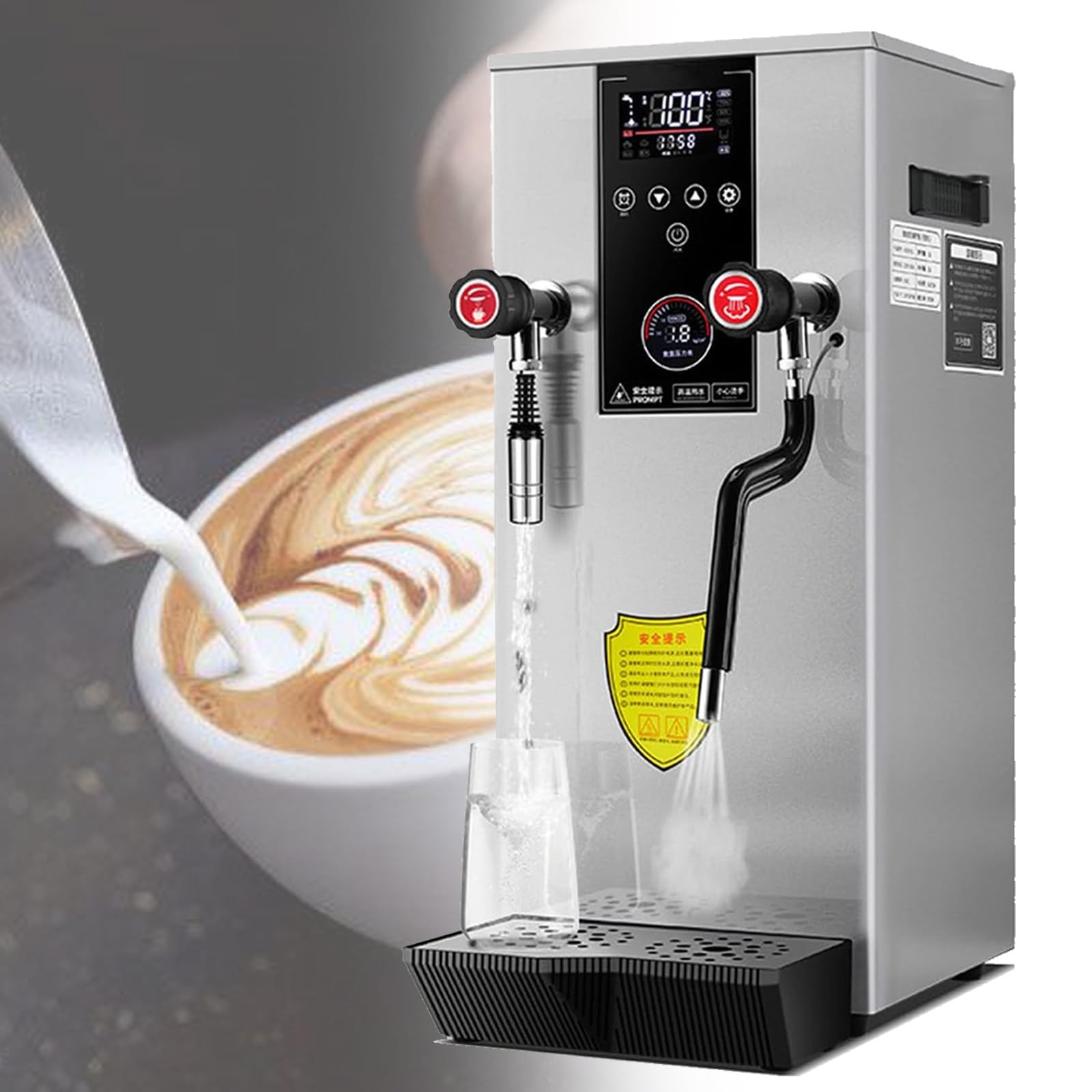 Espumador de leche eléctrico multiusos de 220 V para uso comercial, 12 L, con pantalla LED (plateado)