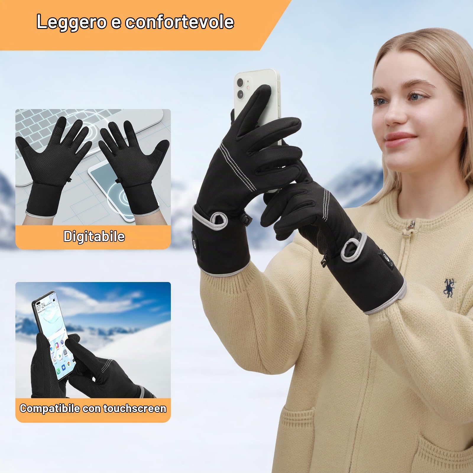 BARCHI Guanti Sottili riscaldati per Uomini e Donne, Guanti riscaldati Ricaricabili, scaldamani Invernali, Adatti per Guidare, Correre, Scrivere, Camminare, ECC.