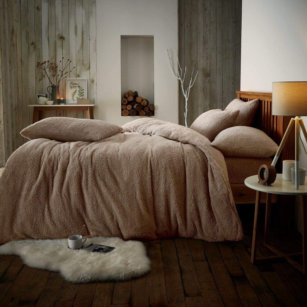 GC GAVENO CAVAILIA Fleece Duvet Cover Set Single - Fluffy Bedding Set with Pillowcases - Mink