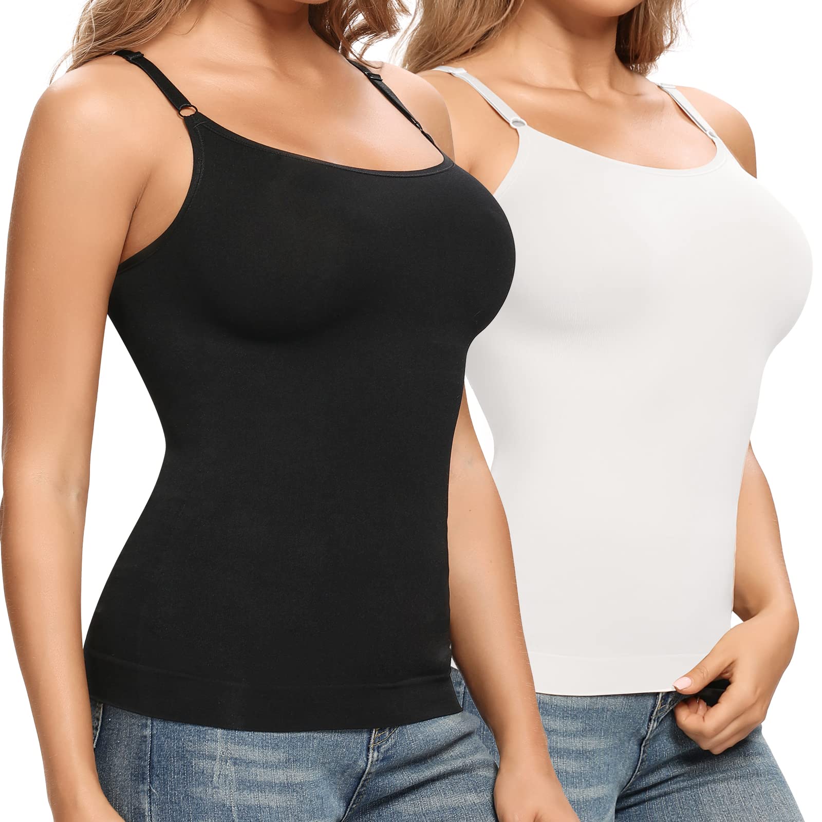 JoyshaperSpaghetti Strap Cami Top for Women Compression Sleeveless Undershirt Tummy Control Shapewear Vest Tops Basic Scoop Neck Shaping Camisole