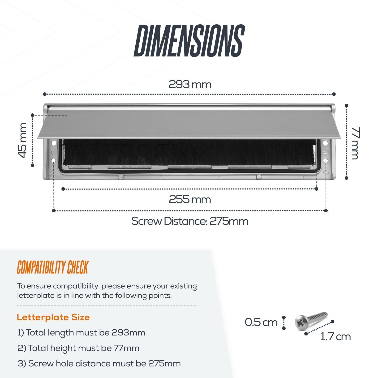 Internal Letterbox Draught Excluder 11.5 Inch (29.3cm) Metal Draught Letter Plate Seal Letter Box Flap - Image 2