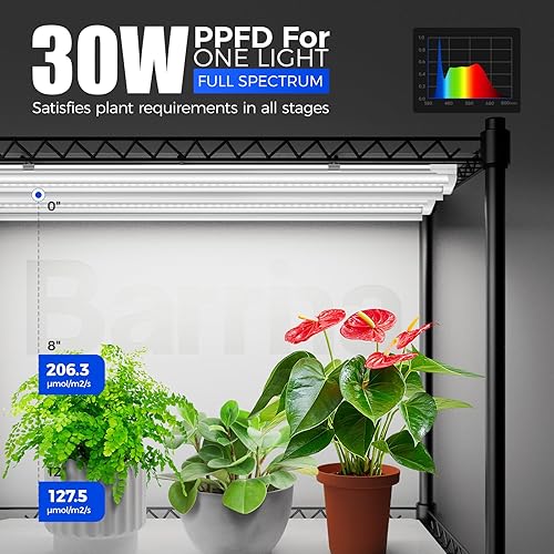 Miniatura 3 de Barrina CX5 Soporte para plantas con luces de cultivo para plantas de interior, estante de plantas de 4 niveles con T8 3 pies 30 W (por luz) luz
