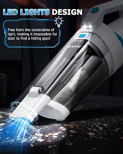 Miniatura 5 de AHNR Aspiradora de mano inalámbrica, 16000 PA, potente succión de mano, eliminadores de polvo sin cables, recargable con luz LED y 2 filtros HEPA,