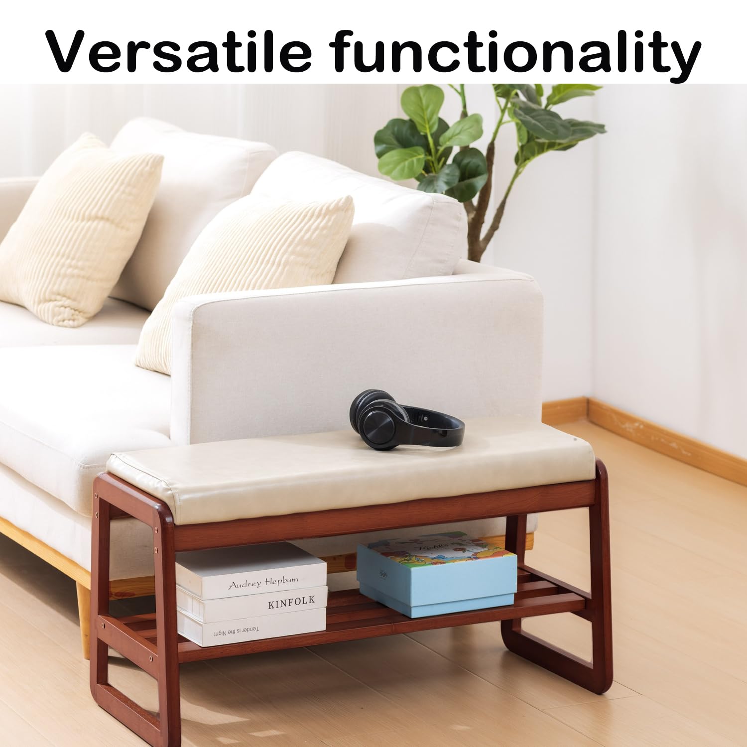 Schuhregal Bank Massivholz Eingangsbank mit Kissen Gepolsterter Sitz für Flur Grau 80 cm