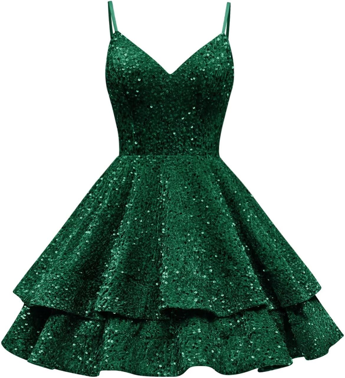 Sparkly Sequin Homecoming Dresses for Teens Short Tiered Mini Prom Cocktail Party Gowns