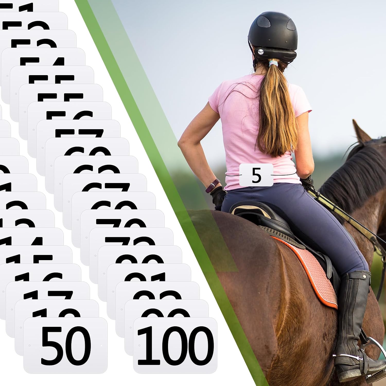 AceOrbit 100 Set PP Rectangular Equestrian Numbers 6.5 x 4.3 Running Bibs Race Tryout Numbers Holder for Sports Horse Show Supplies Accessories for Dressage Showing Races Events (1-100)
