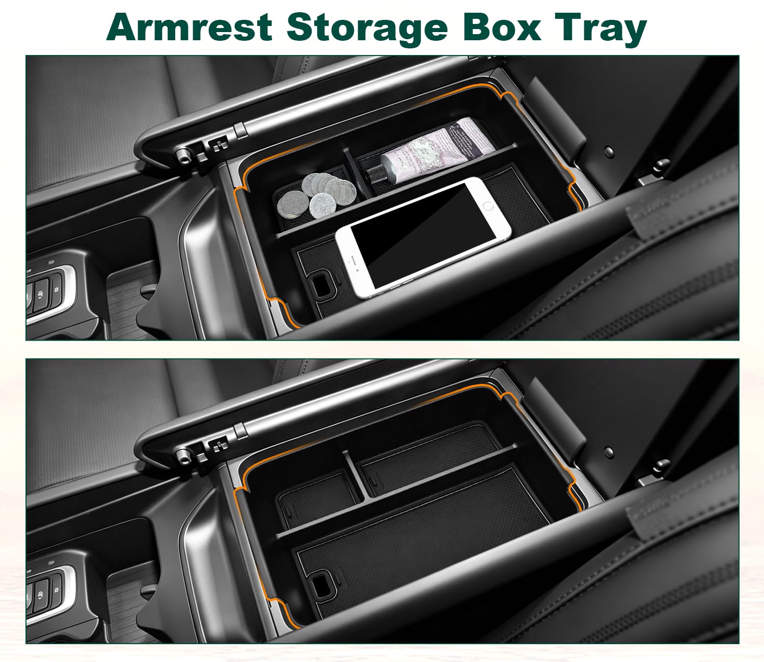 4 organizer per console centrale per accessori Hyundai Santa Fe 2024-2026, tappetino di ricarica wireless + inserto portabicchieri + organizer per console inferiore + organizer per console centrale