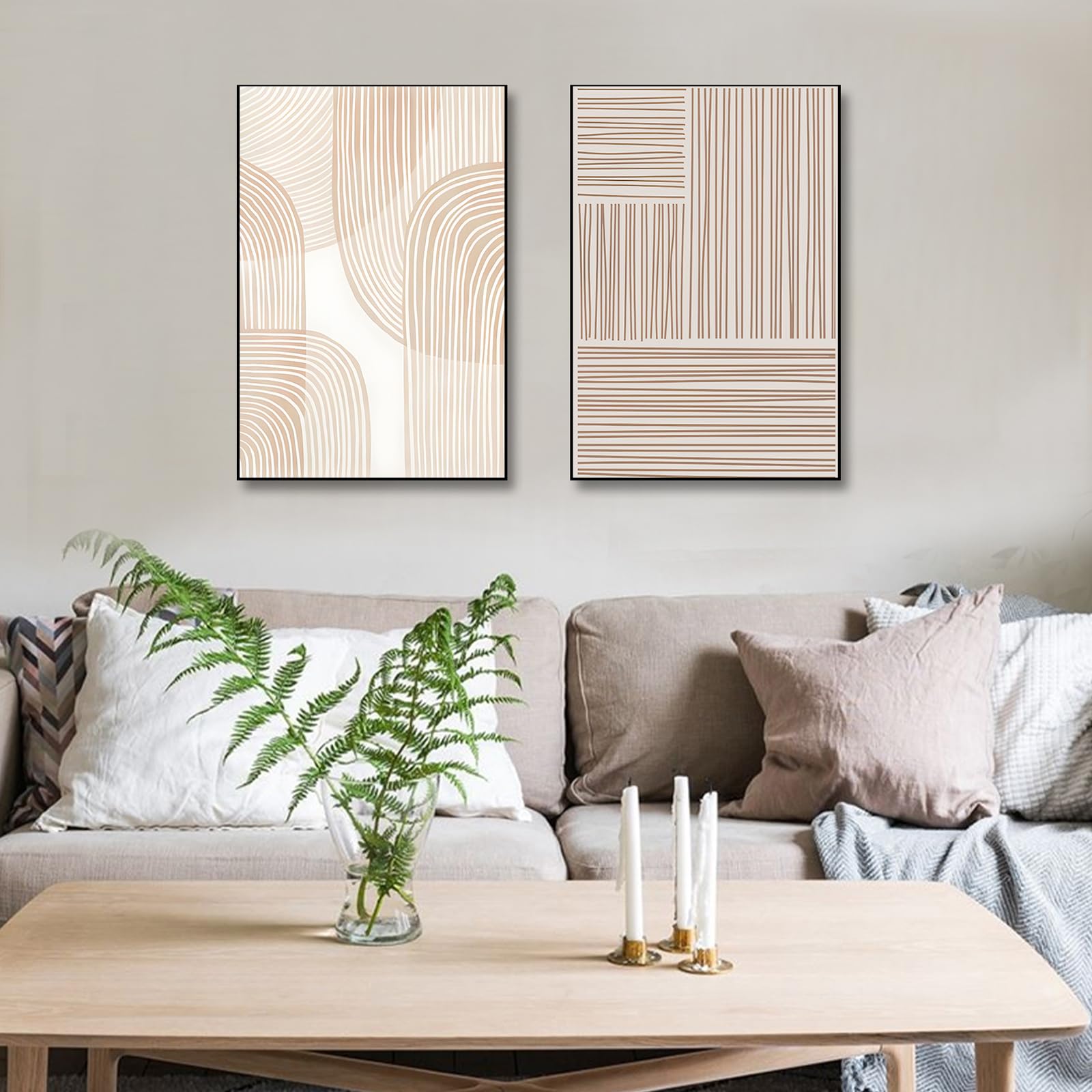 BNREDA Abstrakte Linie Pflanze Poster,Modernes Geometrisches Linie Poster,Abstrakter Kunstplakate Boho Deko Bilder für Wohnzimmer Schlafzimmer-Ohne Rahmen (B, 80x120cm*2, Ungerahmt)
