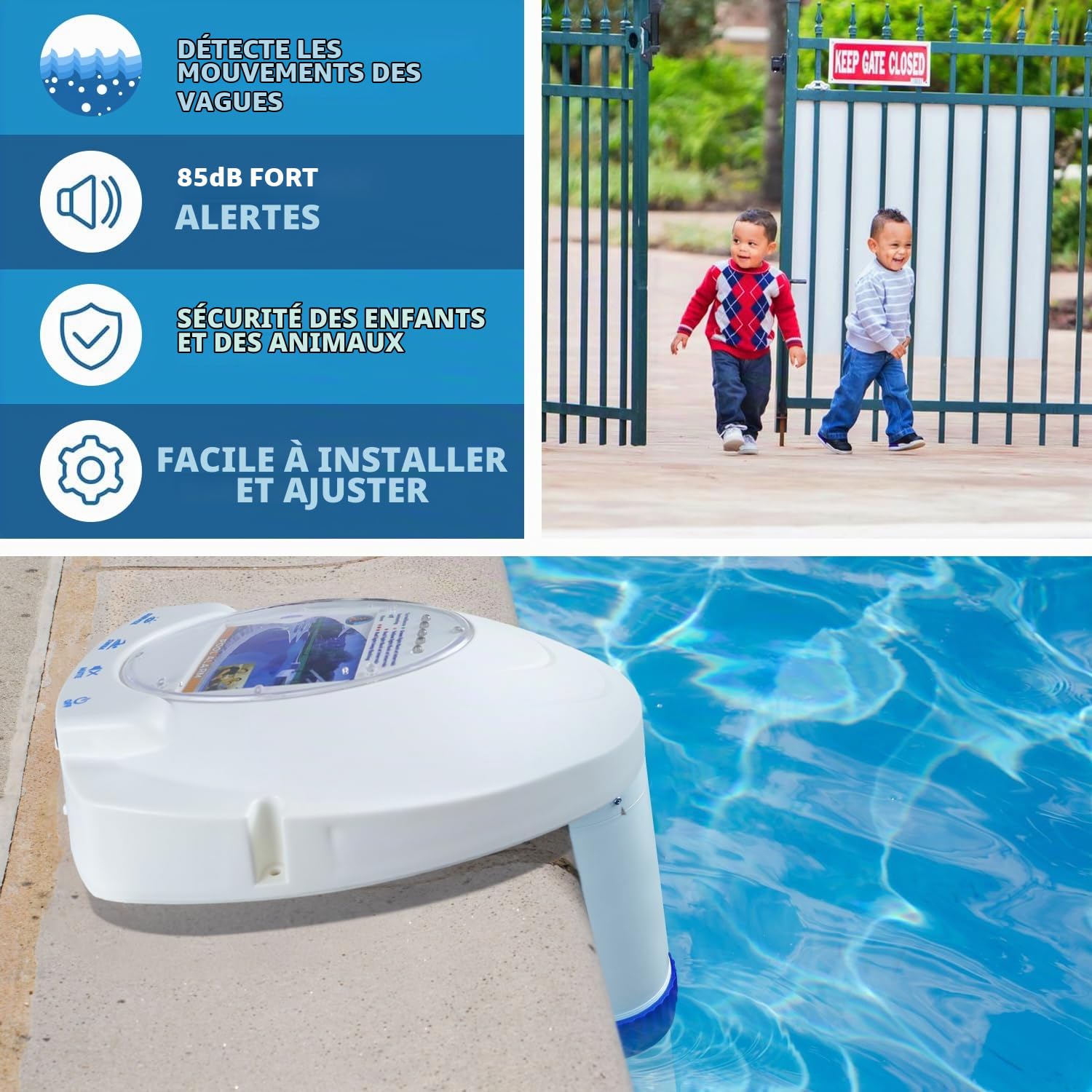 Alarme de piscine creusée sans fil, détecteur de mouvement d'eau, système de détection d'alarmes d'immersion de piscine, alimenté par piles avec récepteur à distance, alarme pour la sécurité de la