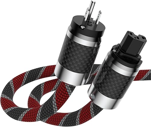 Miniatura 1 de Tertullus Cables de alimentación de alta fidelidad 5N OFC AC Cable de alimentación principal de EE. UU. con enchufe de fibra de carbono IEC320-C15