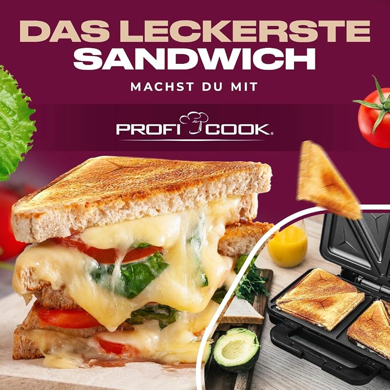 Profi Cook PC-ST 1092 XXL szendvicssütő rozsdamentes acél, tapadásmentes bevonattal