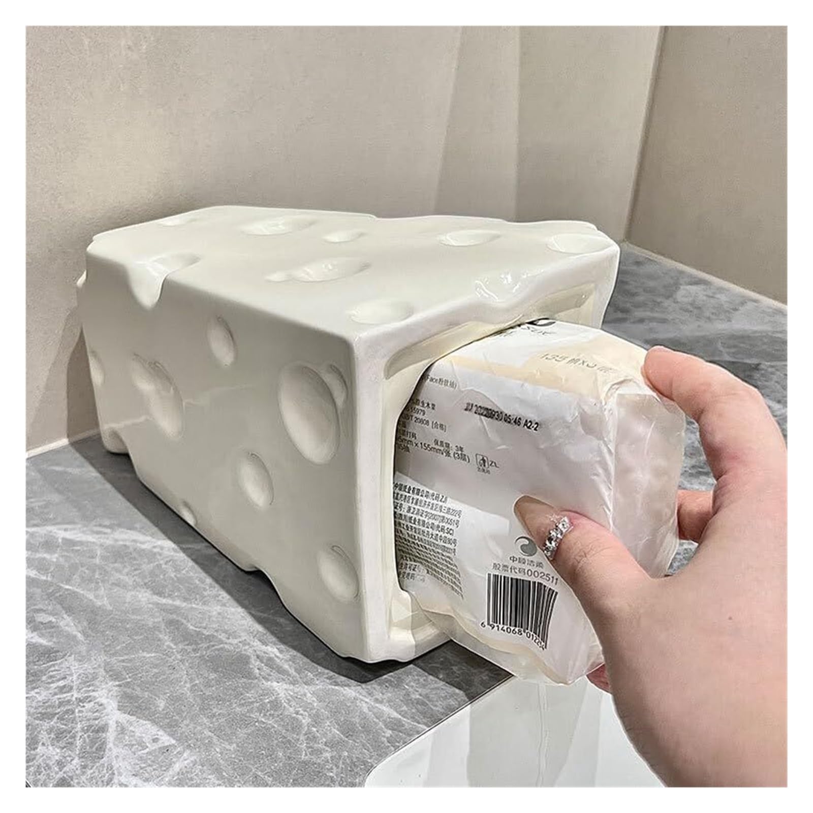 Portafazzoletti Contenitore for carta igienica for soggiorno, scatola portaoggetti in ceramica bianco latte a forma di formaggio Arredamento per la casa