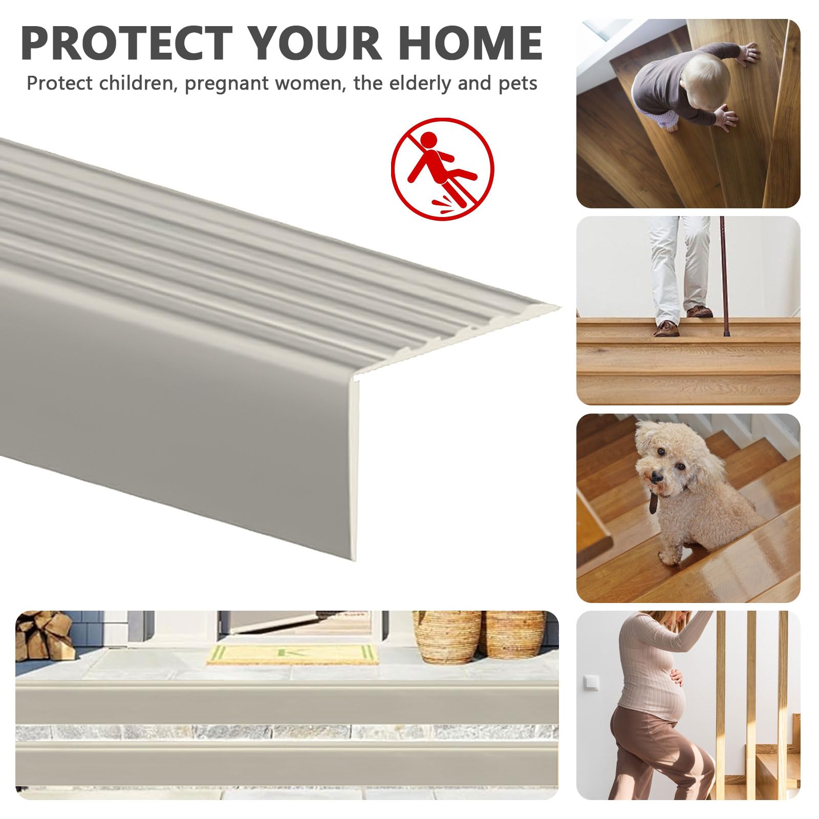 Perfil de borde de escalera autoadhesivo, 500x9.5cm de PVC, perfil de protección para escaleras, antideslizante, impermeable, en forma de L, para exteriores e interiores