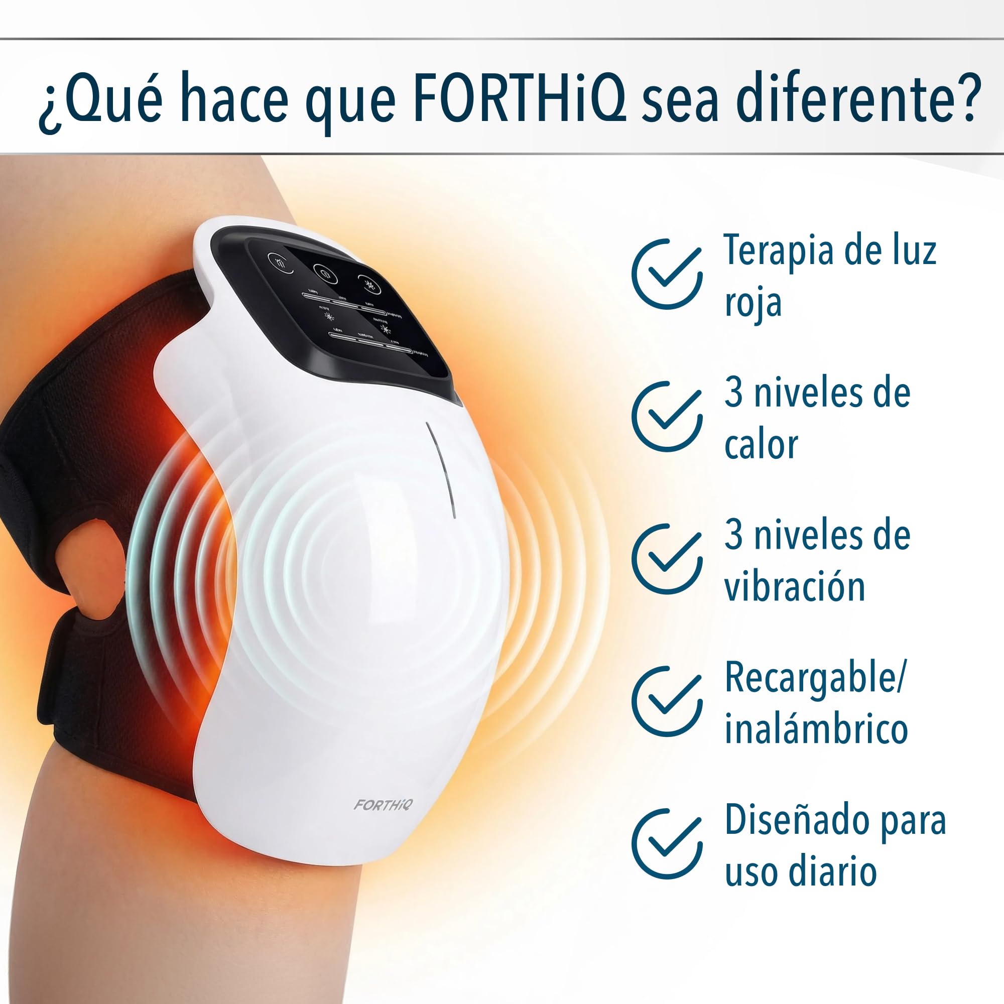 FORTHiQ Masajeador de Rodilla Inalámbrico, Alivio del Dolor Articular por Infrarrojos de Calor Profundo, Terapia con Láser y Vibración, para la Artritis, Tirón de Ligamentos y Lesiones Musculares