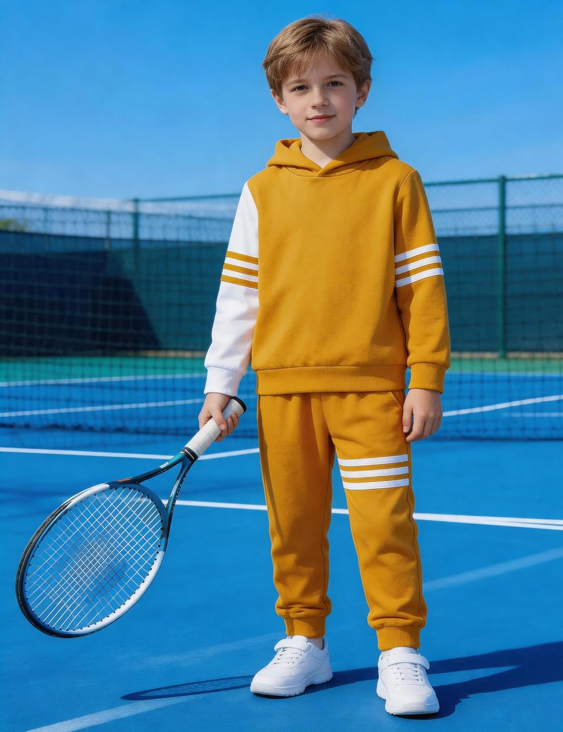 Boy Clothes Long Sleeve Striped Hoodie Sweatshirts Top and Pants Fall Winter Kids Boys 2 Pieces Outfits 3-14 Years image 4