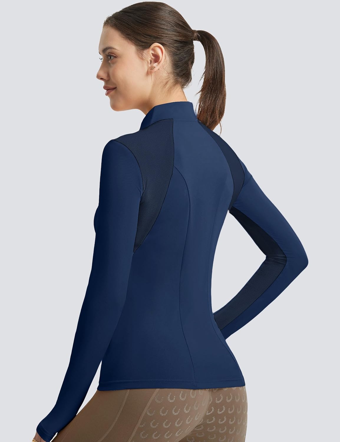 FitsT4 Sports Womens Equestrian Shirts Thumbholes Long Sleeve Horse Riding Shirts Quick Dry UPF50+ Riding Top Half Zip - Image 2