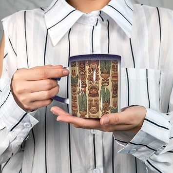 Heat Sensitive Color Changing Cups 12 Ounce, Vintage Aloha Tiki Coffee Mugs Blue, Magic Cup Starry Sky Personalized Porcelain Mugs - Novelty Xmas Funny Gifts for Men Women