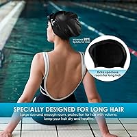 Vista 5 de Large Long Hair Swim Cap with Extra Room for Women Men, Silicone Swimming Cap for Long Thick Hair with Ear Plugs Nose Clip Set, Adult Waterproof