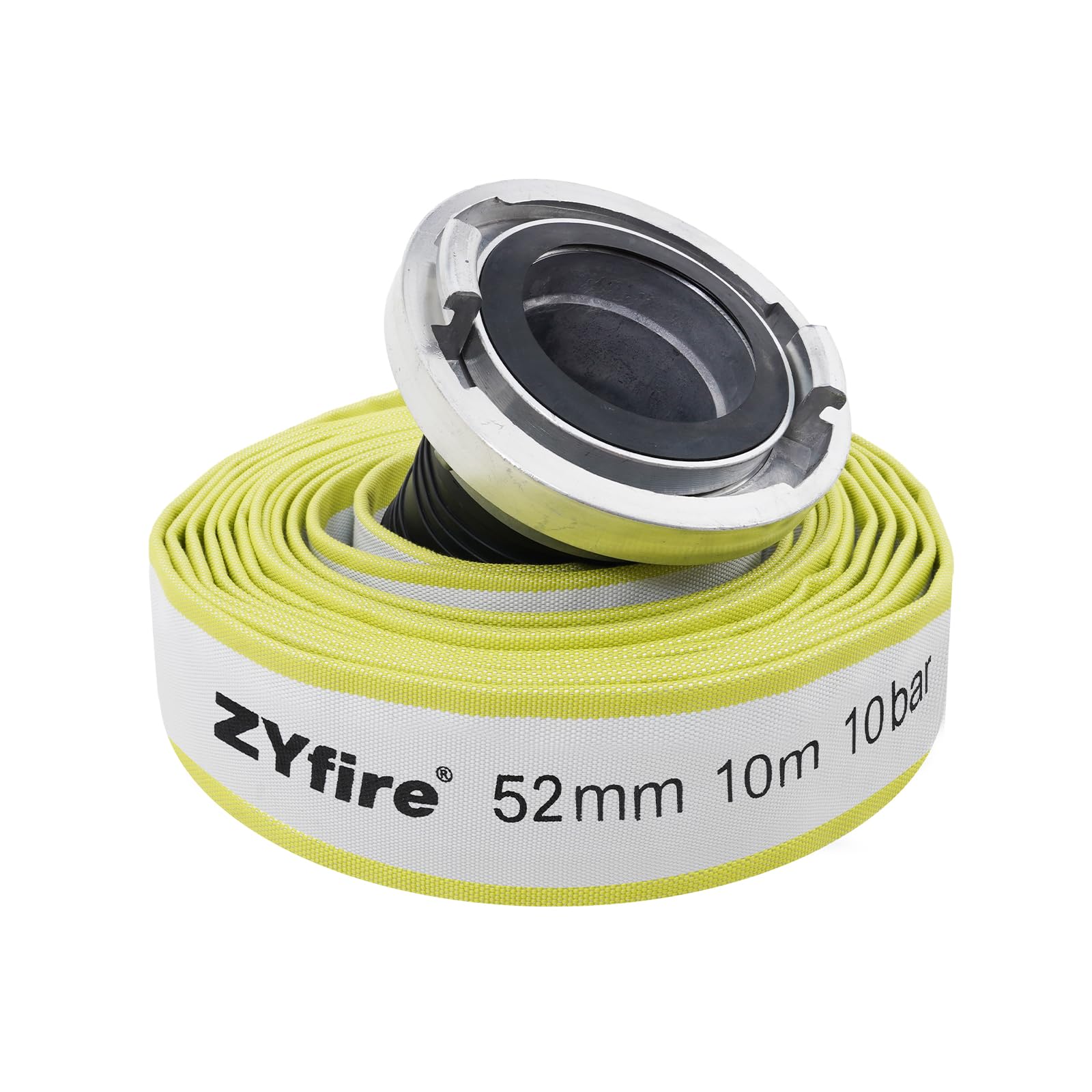 ZYfire Feuerwehrschlauch 52mm x 10m | 2 Zoll Feuerschlauch mit C-Storz Kupplung | flexibler Wasserschlauch für Feuerwehr Industrie und Garten | Flachschlauch mit 10 Bar Betriebsdruck | TPR-Innenfutter