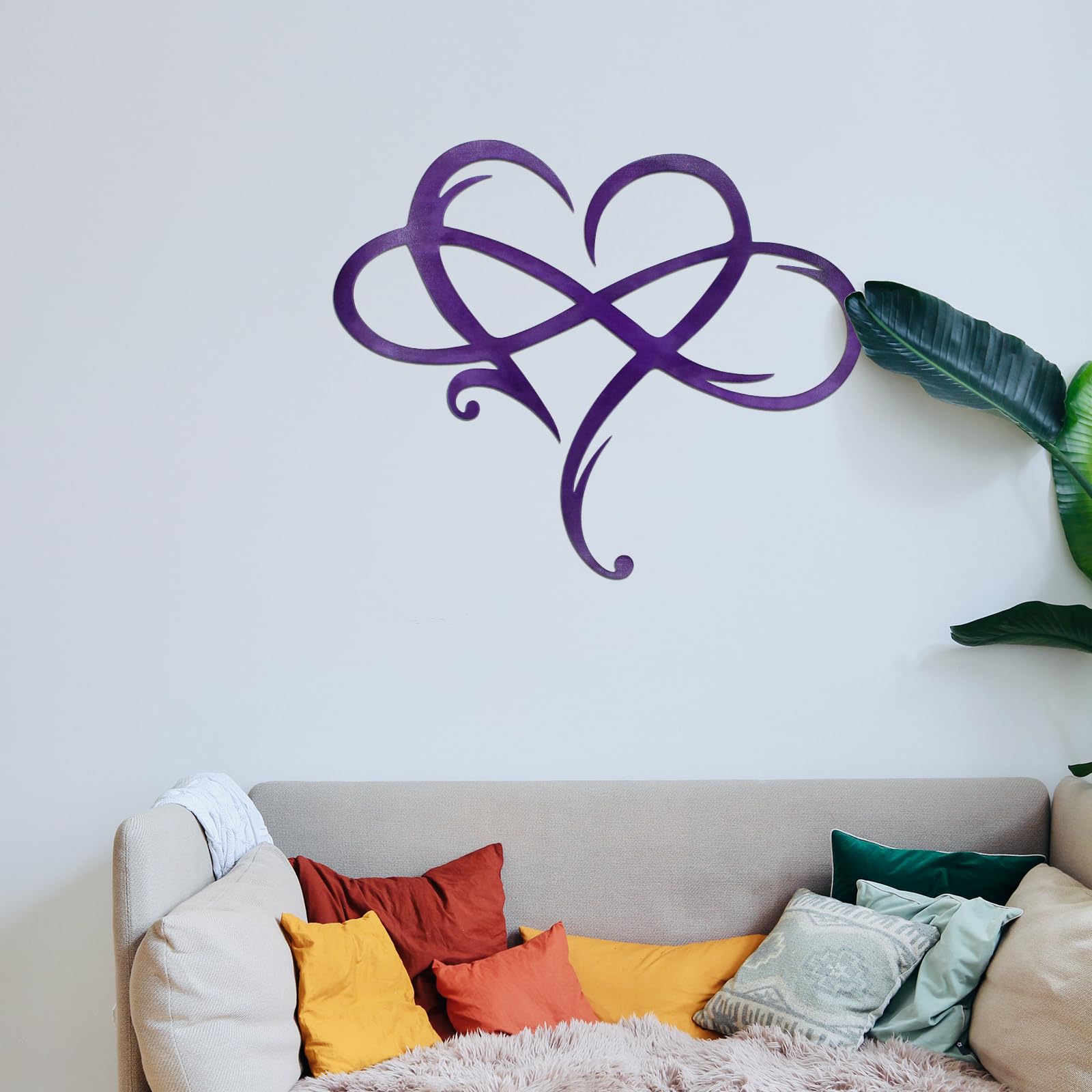 Infinity Heart Metal Wall Decor, Unique Infinity Heart Wall Decor Love Sign Plaque Steel Art Geometric Bedroom Ornaments Cut Out for Home, Wedding Decor (23.6x20.6in, Purple)