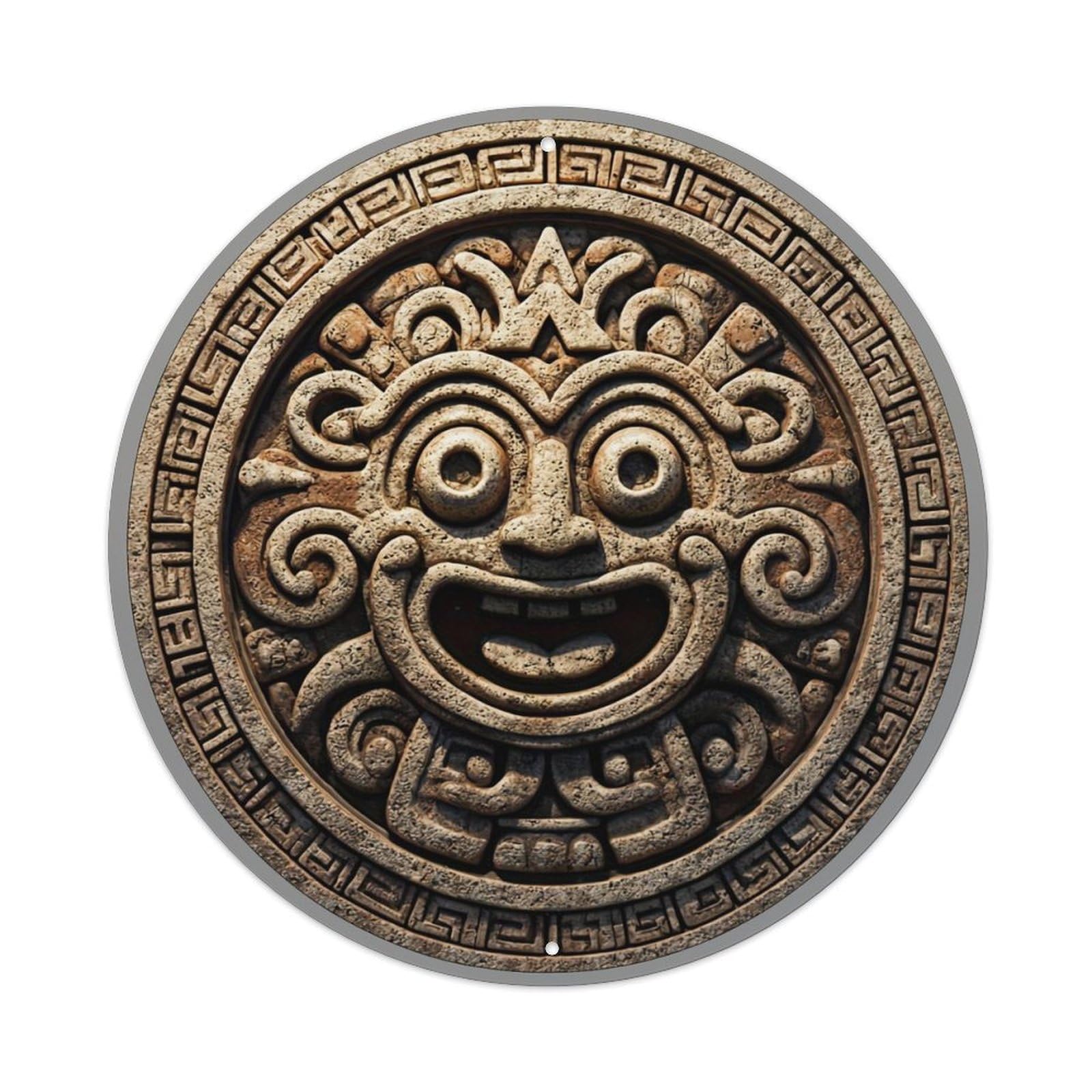 Ancient Stone Face Carving Pattern Metal Tin Sign Plaque