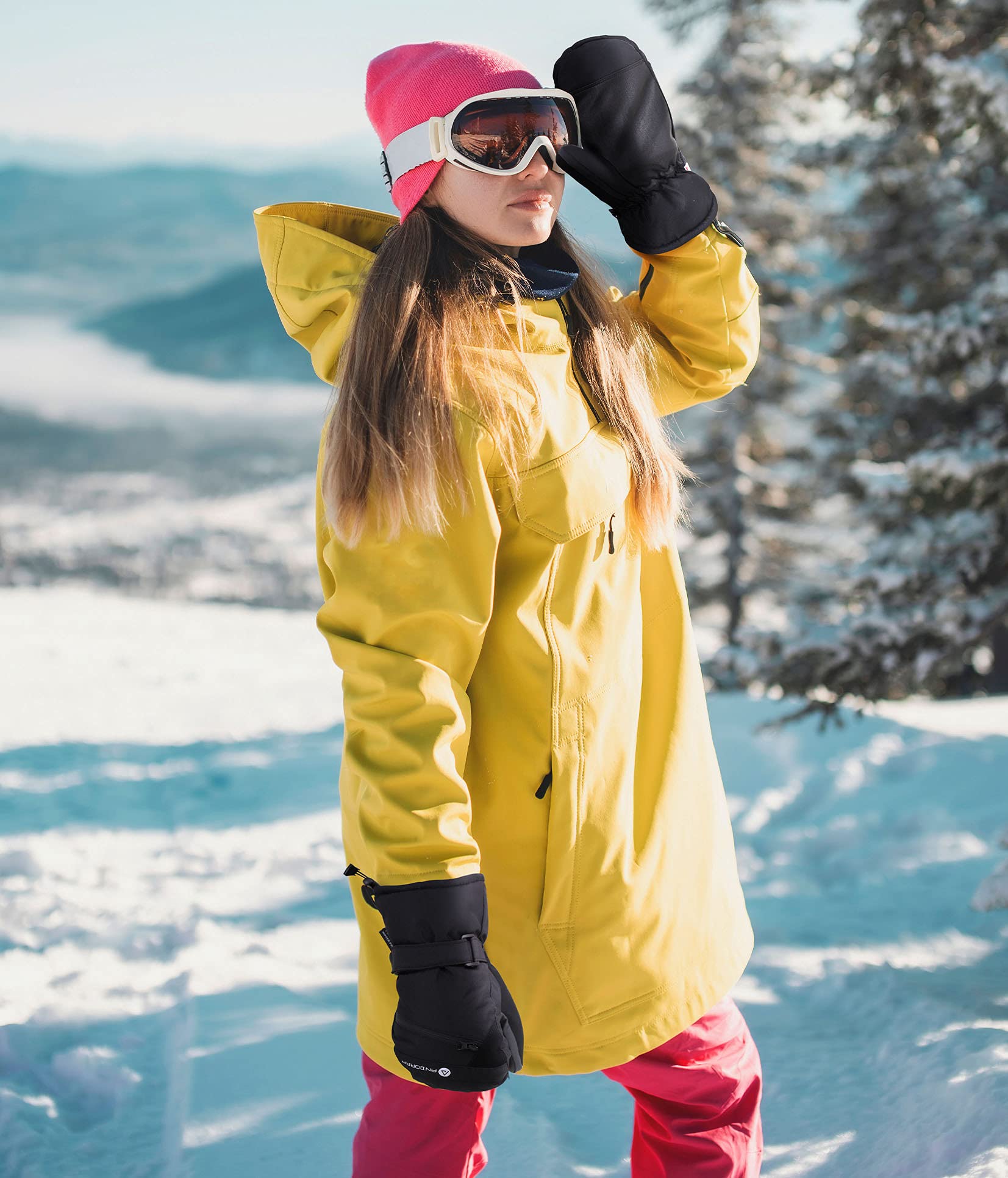 Andorra Damskie rękawiczki narciarskie i snowboardowe z zamkiem błyskawicznym, czarne, S/M