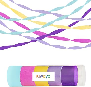 Purple Pink Blue Crepe Paper Streamers,Birthday Streamers Party Decorations- Hot Pink Light Purple Teal Blue Yellow Streamers5 Rolls for Dollhouse Kpop Kitties Unicorn, Colorful Magic Party Theme