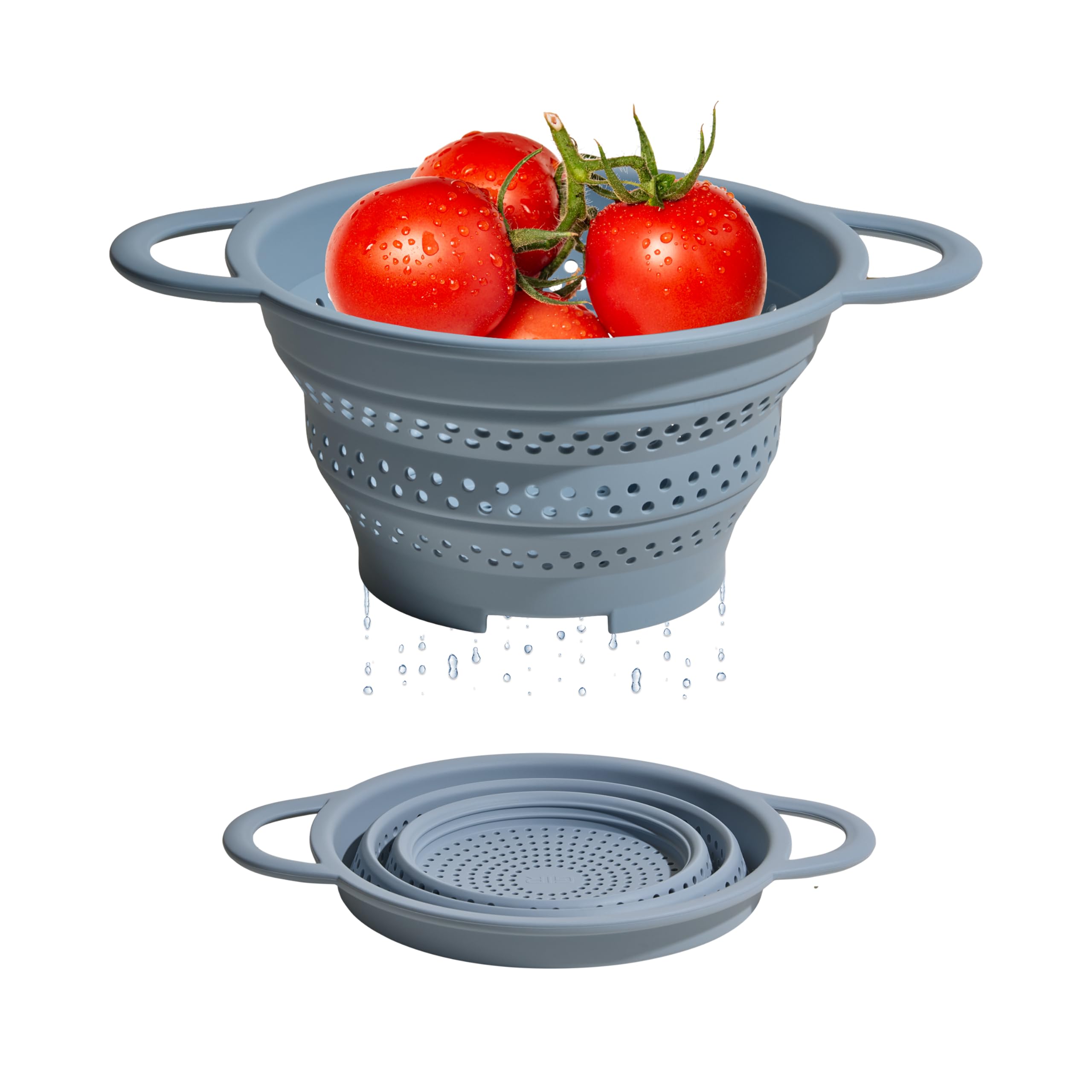GIR Collapsible Colander for Kitchen - Space-Saving Strainer & Steamer - BPA-Free, Heat-Resistant, Dishwasher Safe Kitchen Strainer with Stainless Steel Rim - Durable Collapsible Colander - Slate