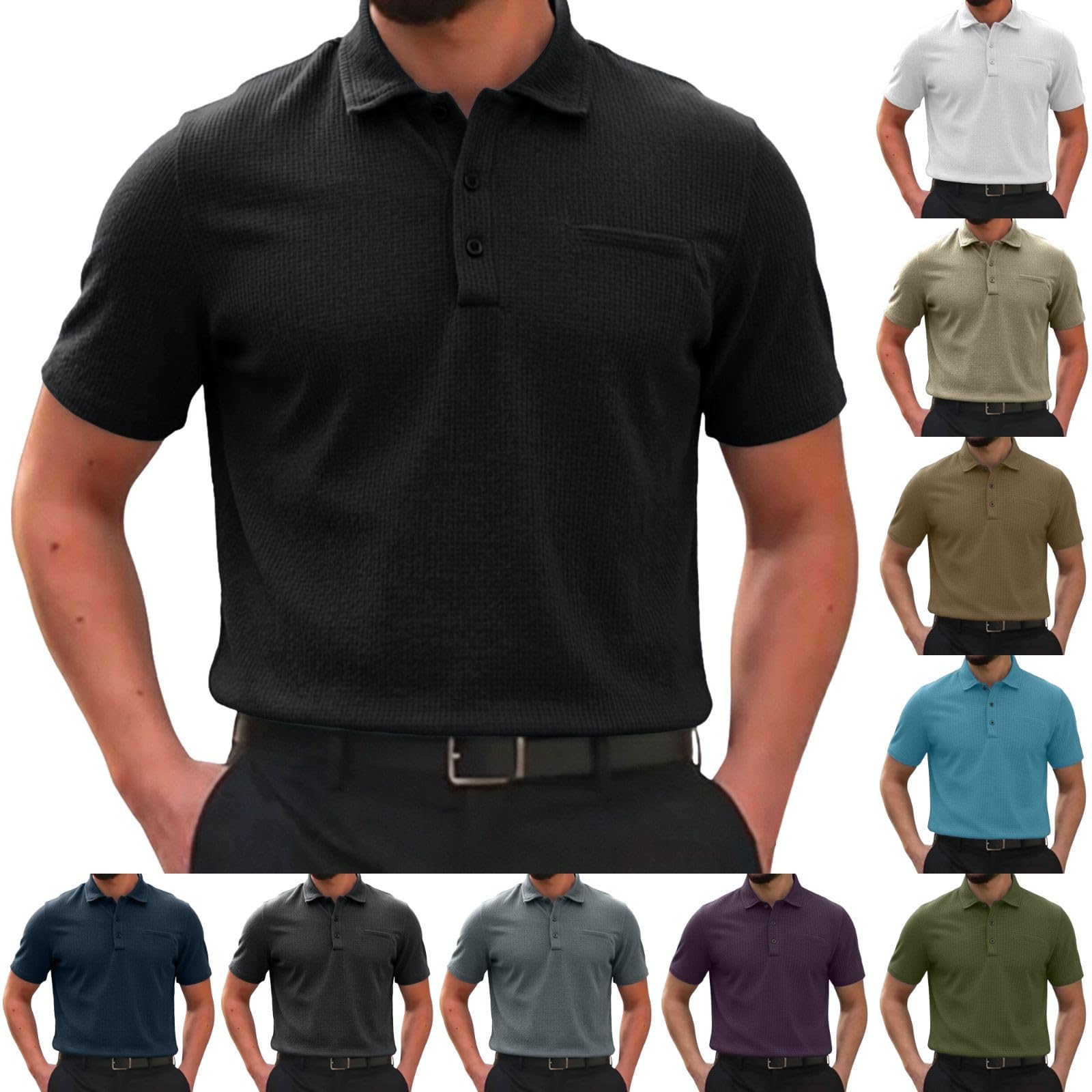 Polo Breeze para Hombre con Ajuste para Barriga Cervecera, Elástica y Secado Rápido, Cuello Texturizado Manga Corta para Golf y Casual, Ultra Cómoda Sedosa Transpirable Camiseta Trabajo Hombre