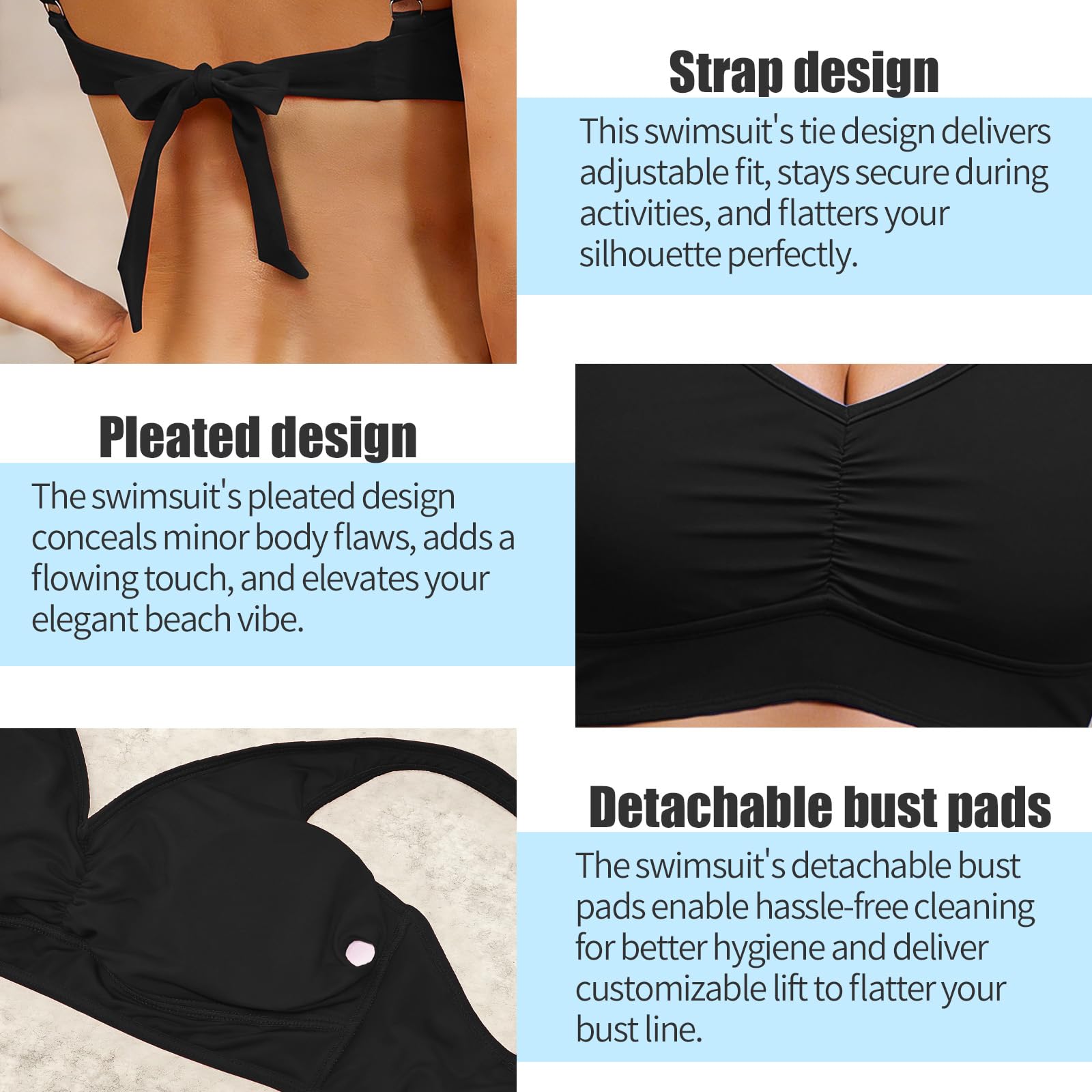 Haut de Maillot de Bain Haut de Bikini avec Rembourrage Amovible Top de Bikini Reggiseno à Nouer dans Le Dos