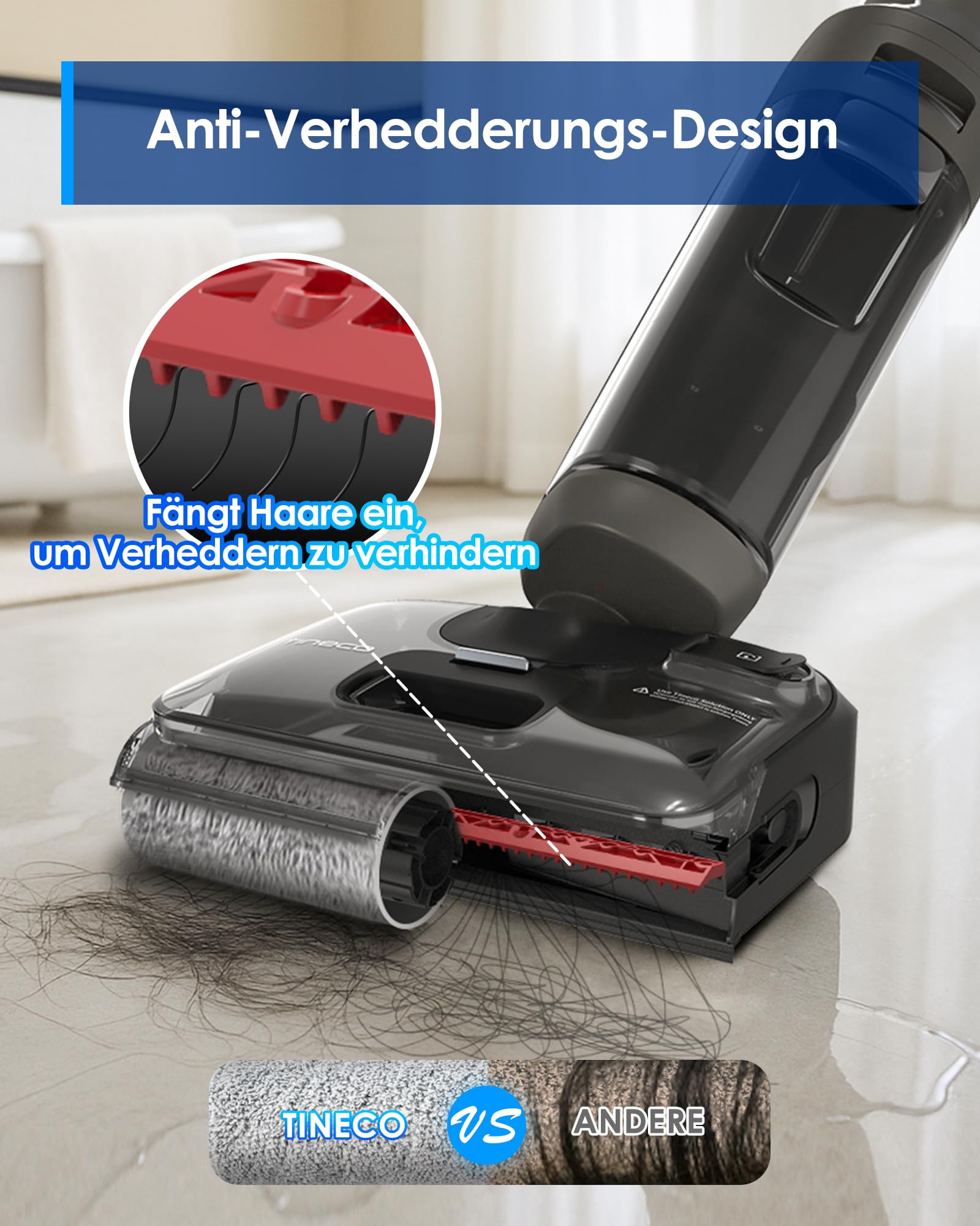 Tineco Floor ONE i6 Stretch Nass Trockensauger, 180° Lay-Flat Nasssauger, 20kPa Saugkraft, 85 °C Heißluft-Trocknung, 40 Min Laufzeit, Beidseitige Reinigung, Anti-Tangle staubsauger für Tierhaare