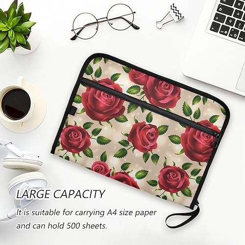 Miniatura 6 de Carpeta de archivos expandibles de hojas de rosas rojas, organizador de documentos, carpetas colgantes con 13 bolsillos, organizador de archivos de
