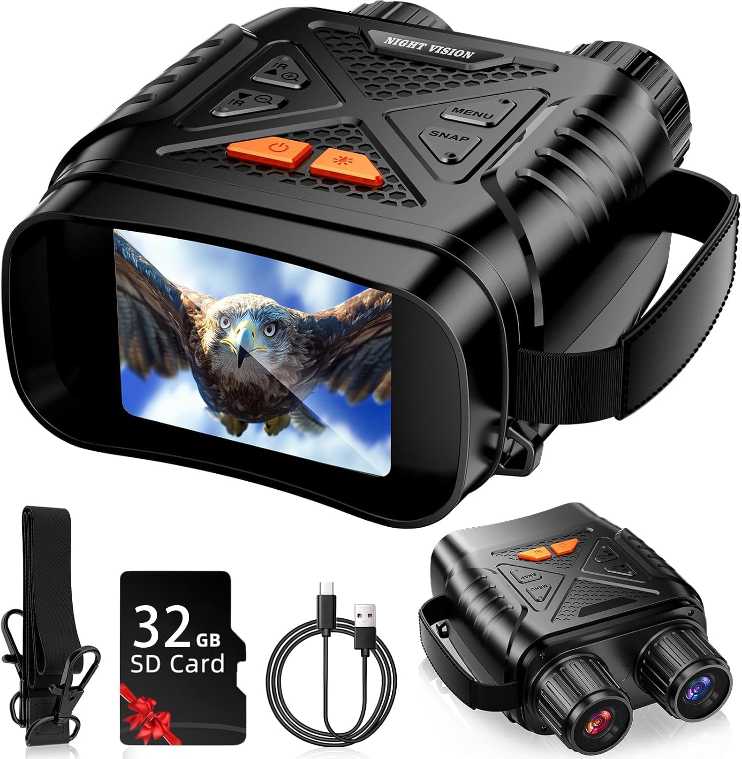 Night Vision Binoculars for Adults, 2.8'' HD Screen with 10X Digital Zoom, 3 Hour Working Hours & 32GB TF Card, Save Photos/Videos, Infrared for Camping, Hunting & Wildlife Observation