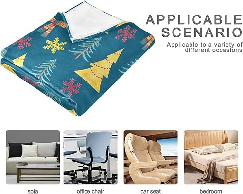 Miniatura 4 de Christmas Trees Bows Blue Flannel Blanket 50"x60" Ultra-Soft Fall Blanket for Picnic, Bedroom, Bed