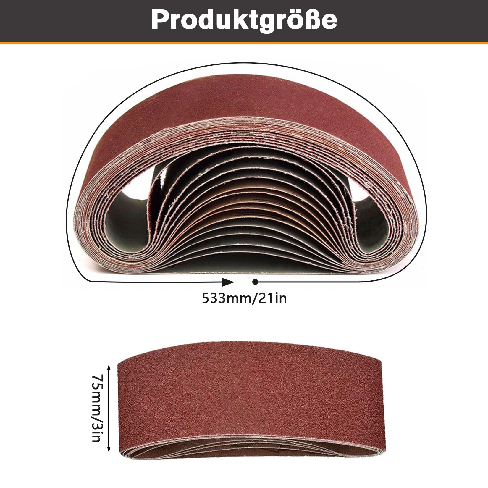 VEDA Lot De 18 Bandes Abrasives 75 X 533 Mm (3 De Chacun Des Grains 60