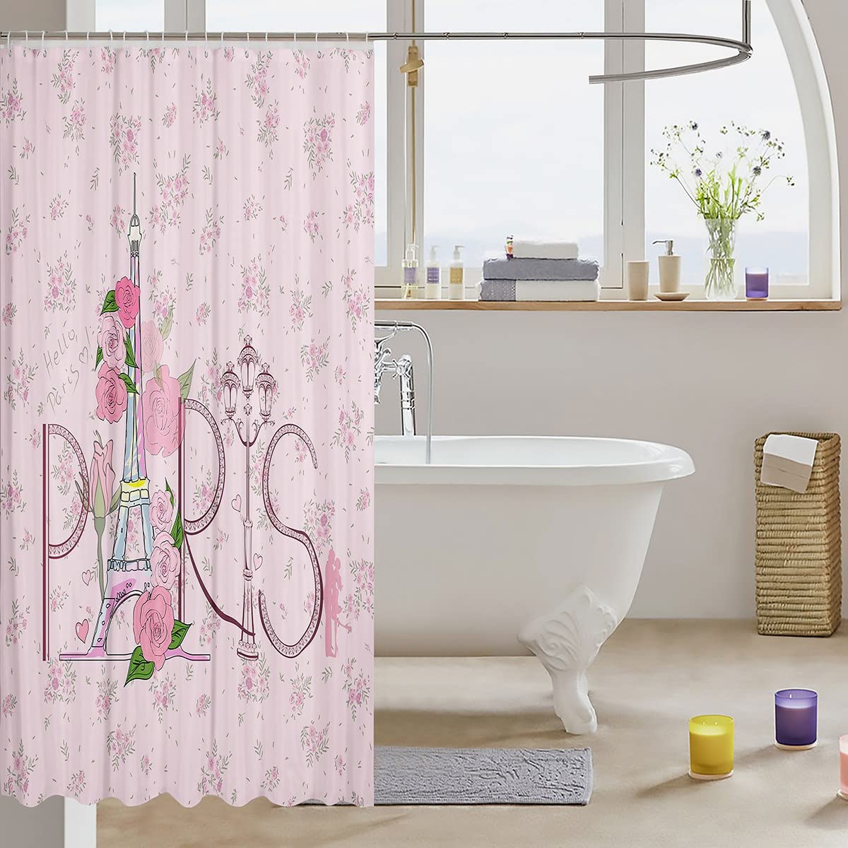 Tenda da doccia personalizzata Torre Eiffel di Parigi vintage con rosa