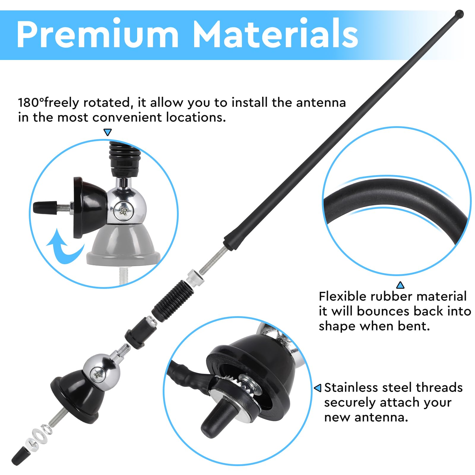 DBREAKS Antenna Radio Marina Impermeabile AM FM Universale 16'' Gomma