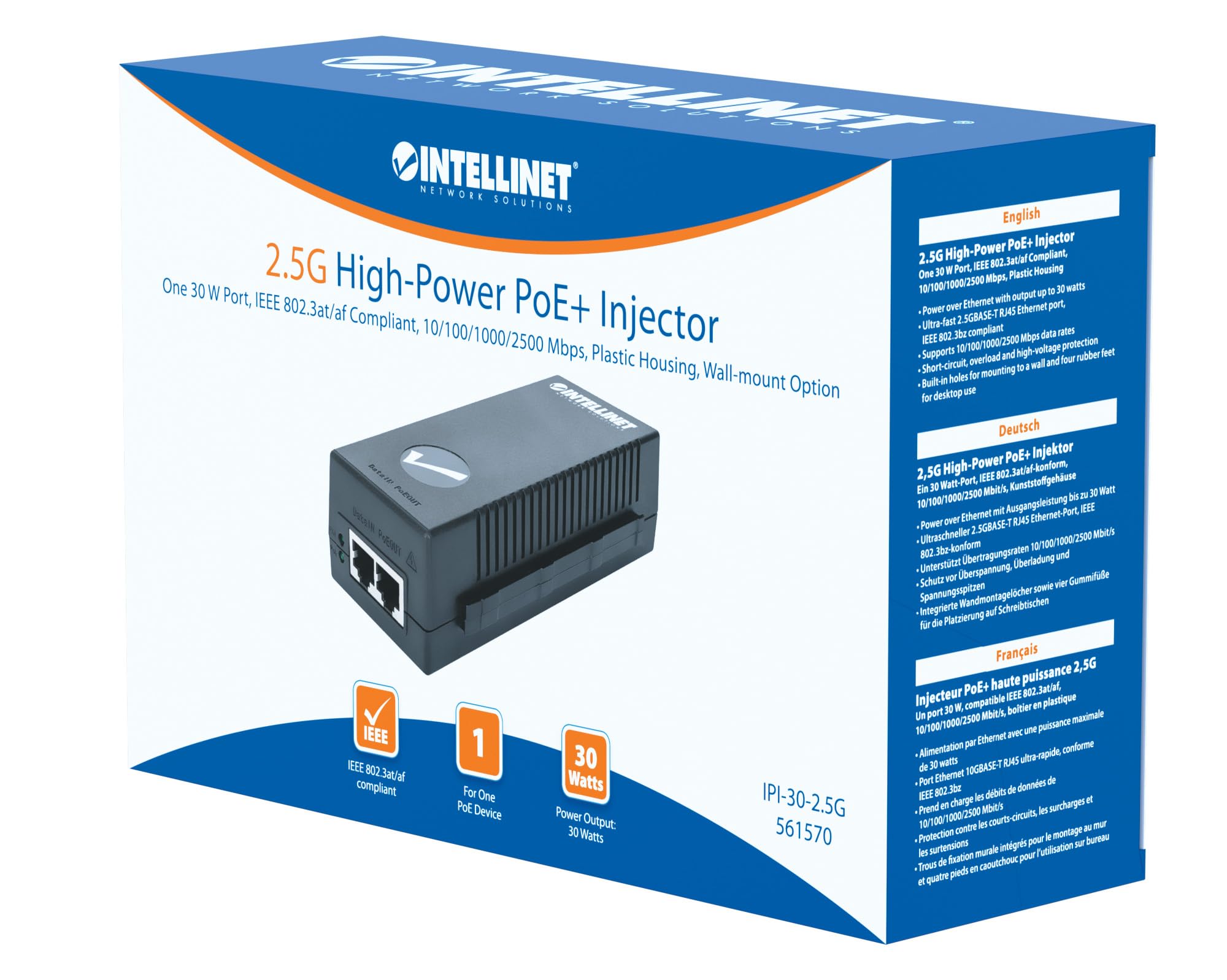Intellinet 561570 Injecteur Poe+ High Power 2,5 G 30 W Noir