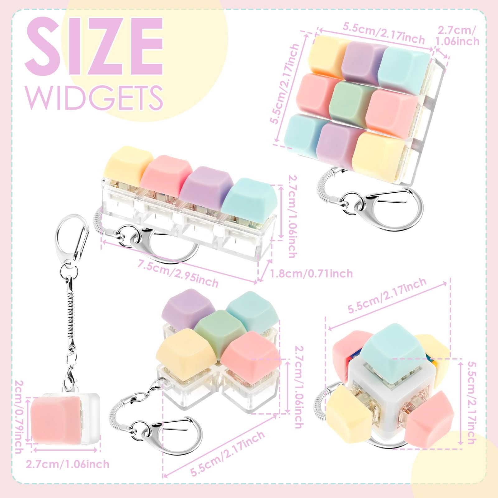 5Pcs Keyboard Toy, Keyboard Clicker Toy, Portable Mechanical Keychain Toy for Stress Relief and Fun, Funny Cube Key Button Gift for Adults - 5