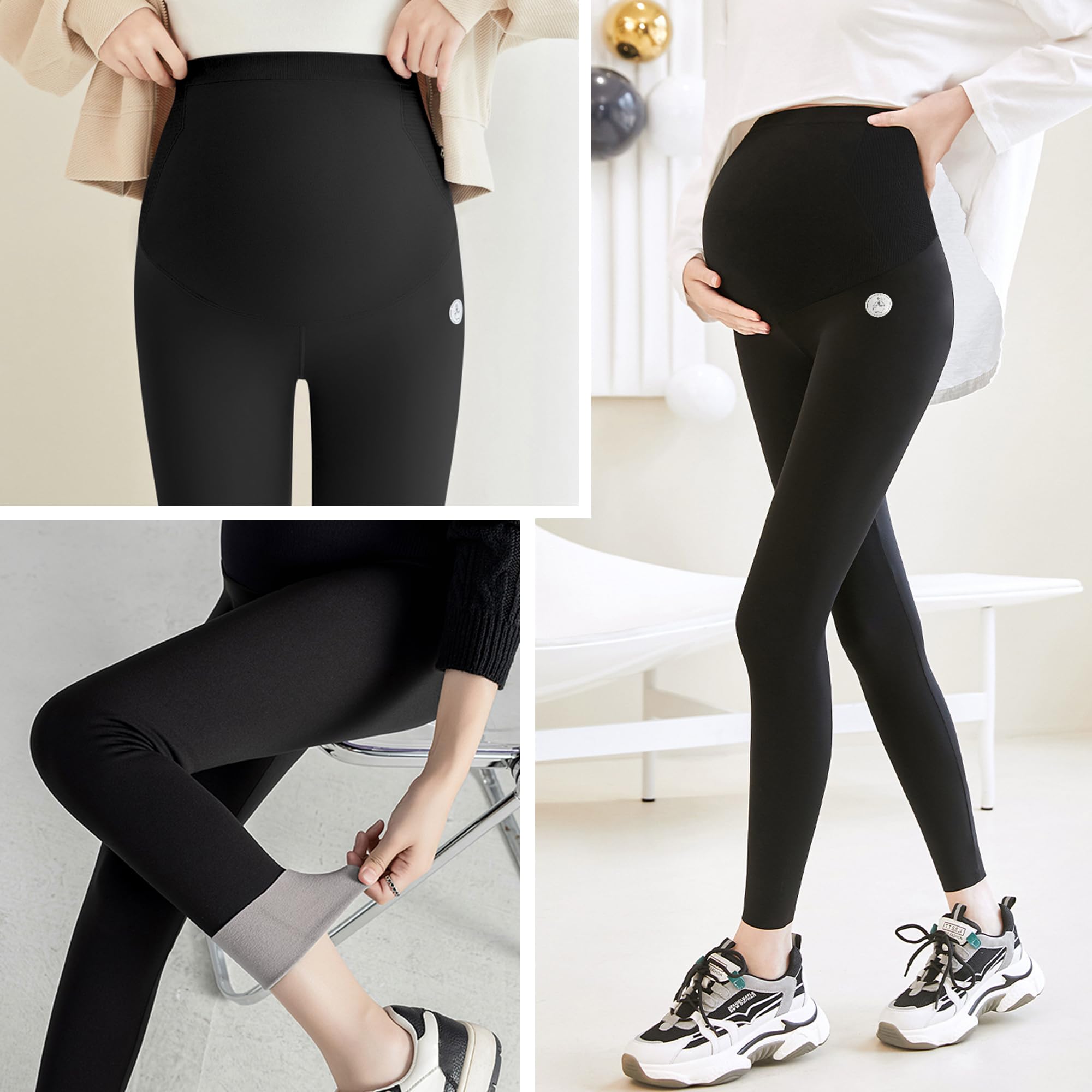 beifon Leggings de Maternidad para Mujer térmicos de Invierno, Leggings térmicos de Cintura Alta, Pantalones de Maternidad con Forro para Mujer