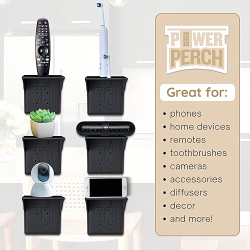 Miniatura 3 de Power Perch - Estante de doble pared con correa de almacenamiento de cable, estante de baño para cepillo de dientes eléctrico y artículos de